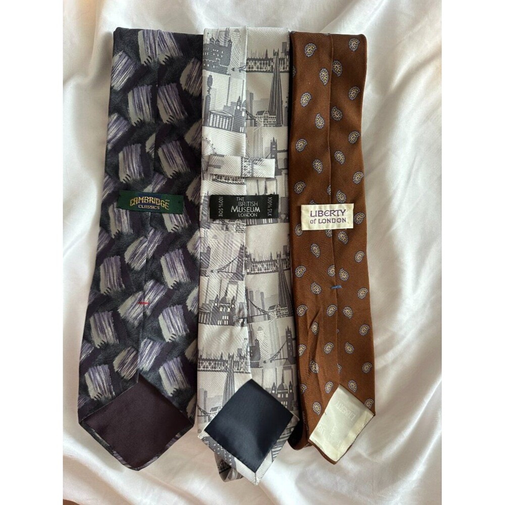 England Luxury Silk Tie Bundle 3pc Liberty London Cambridge British Museum